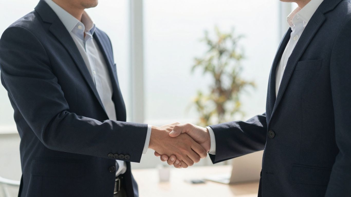 Handshake symbolizing trust and business agreement.