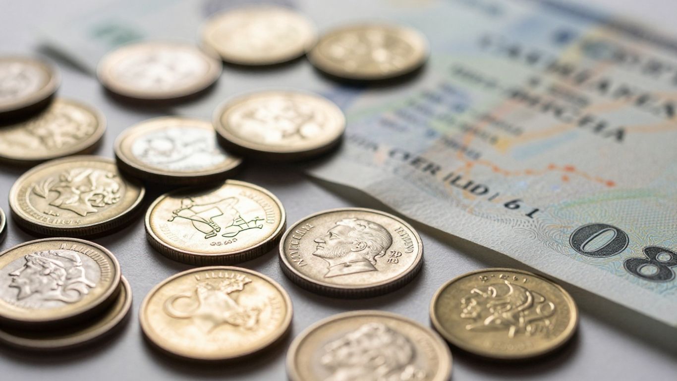 Financial bond certificate with coins.