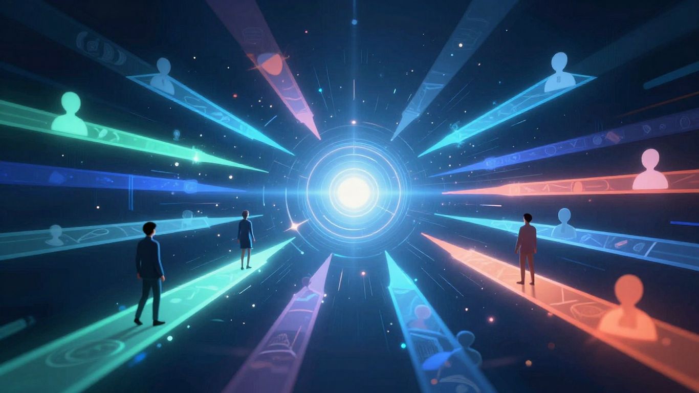 Digital pathways attracting users to a conversion target.