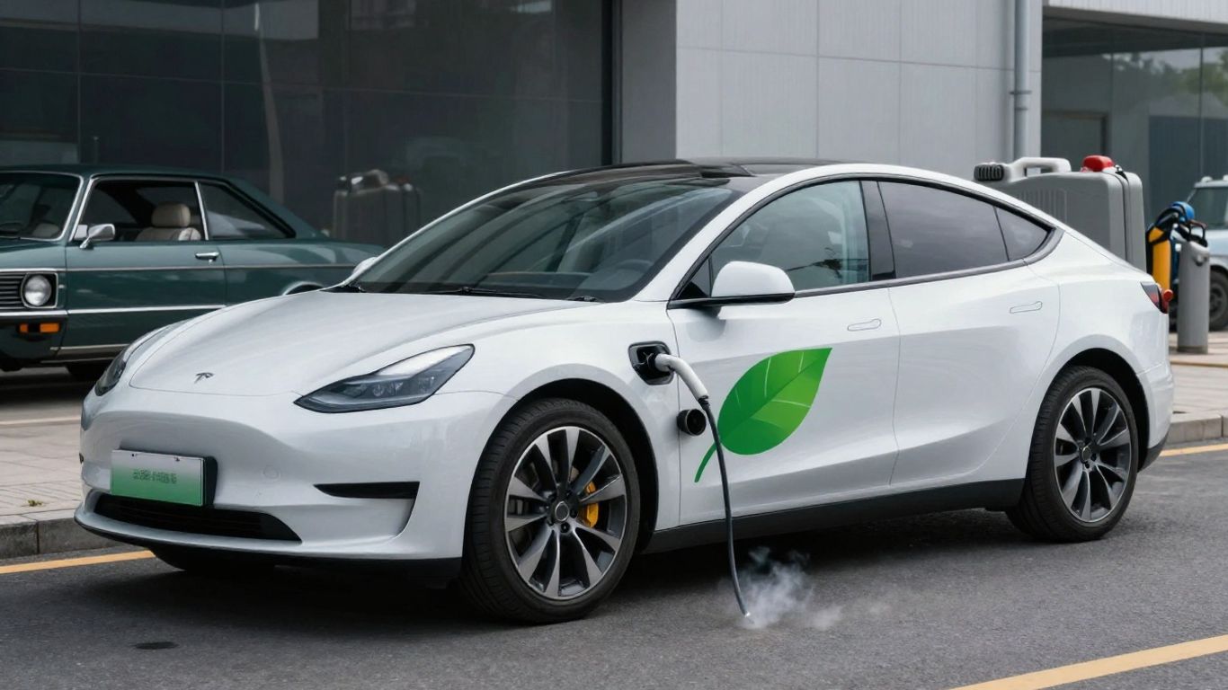 Elektroauto lädt neben Verbrenner mit Abgasen