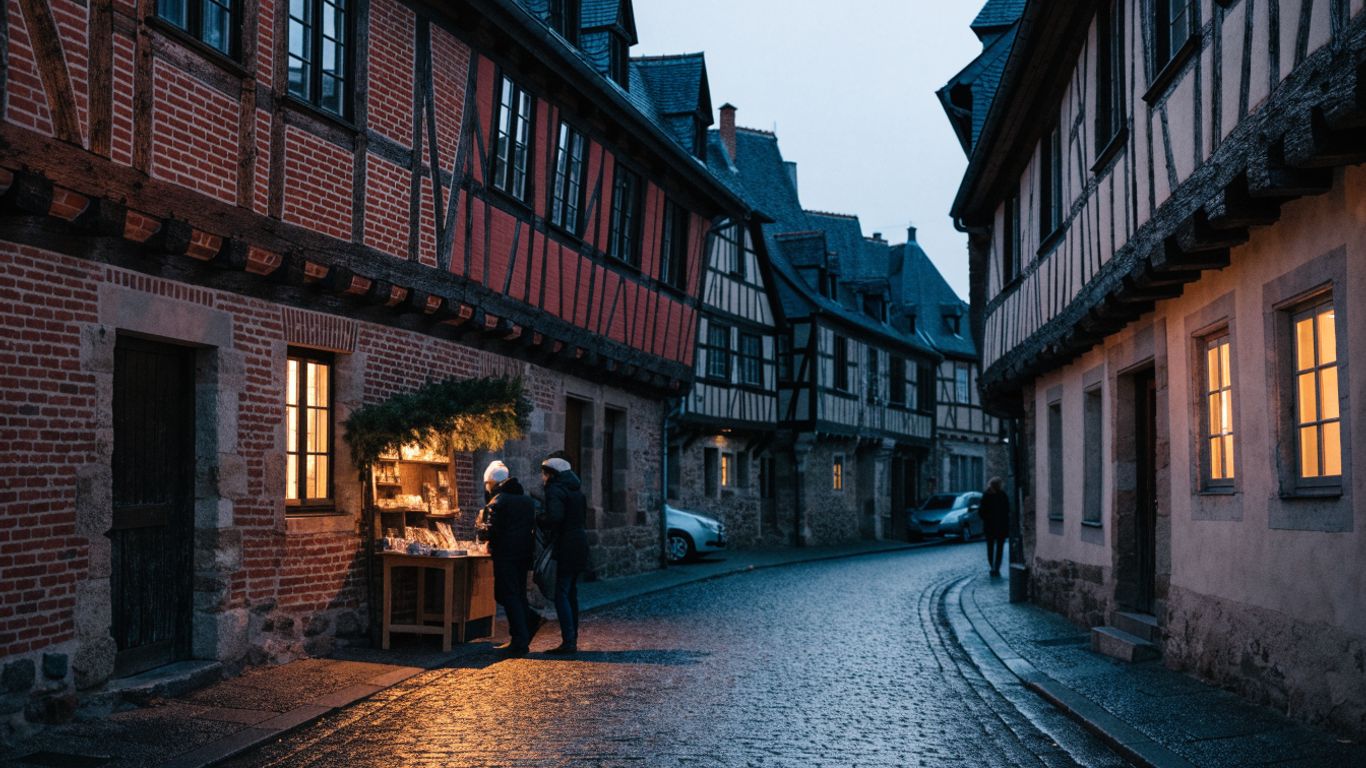 Eguisheim’s circular lanes with festive window lights