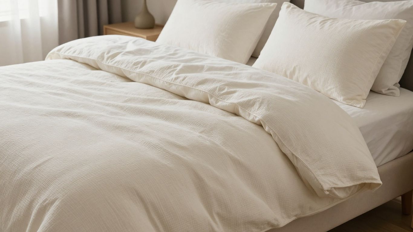 Cozy bedroom with a plush duvet set on a bed.