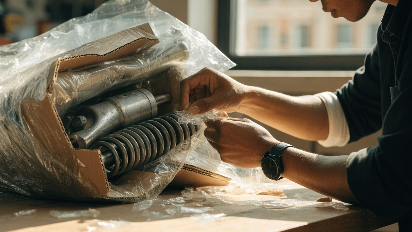 Carefully packed used suspension component ready for shipment