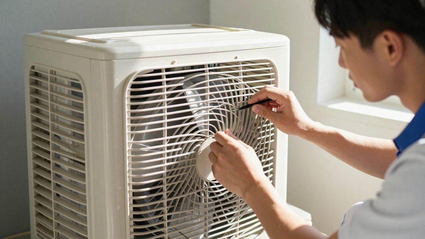 AC unit maintenance check by technician.