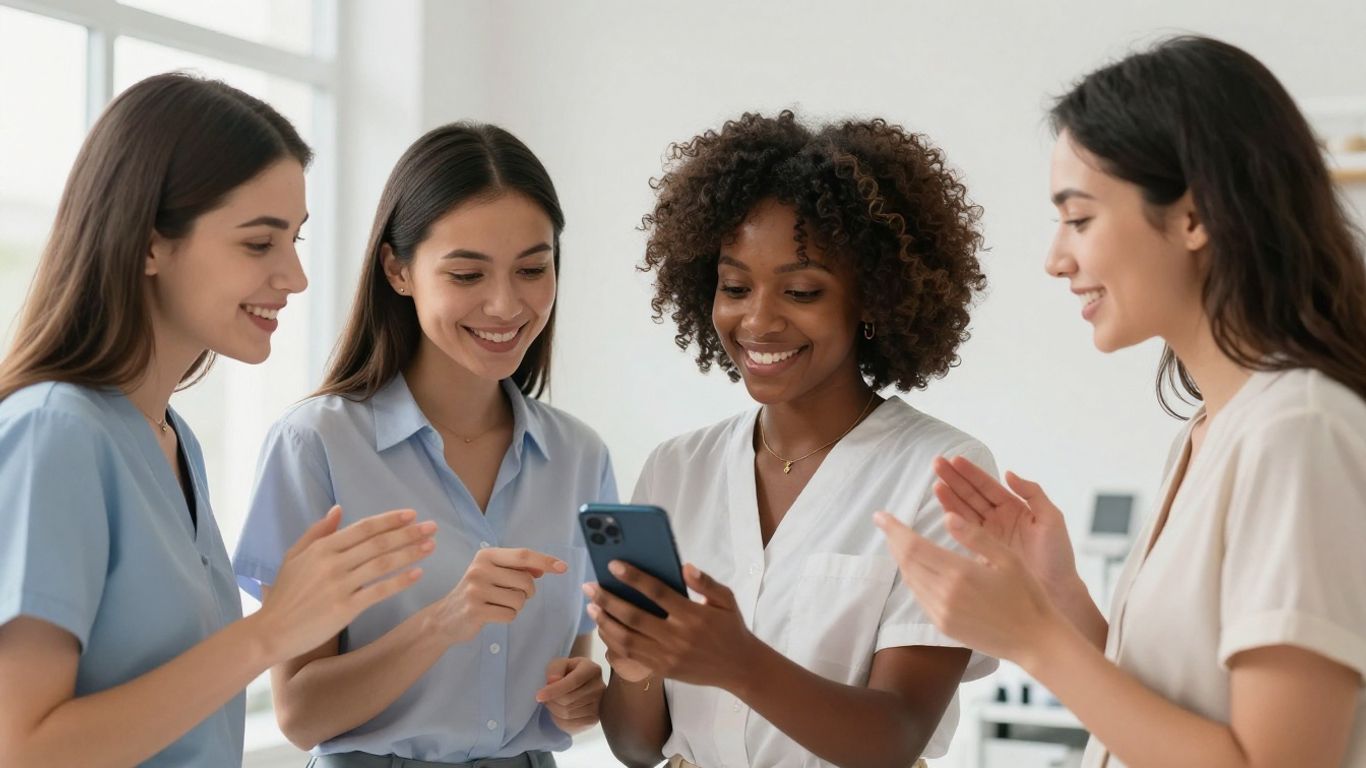 Medspa staff using a smartphone for patient calls.