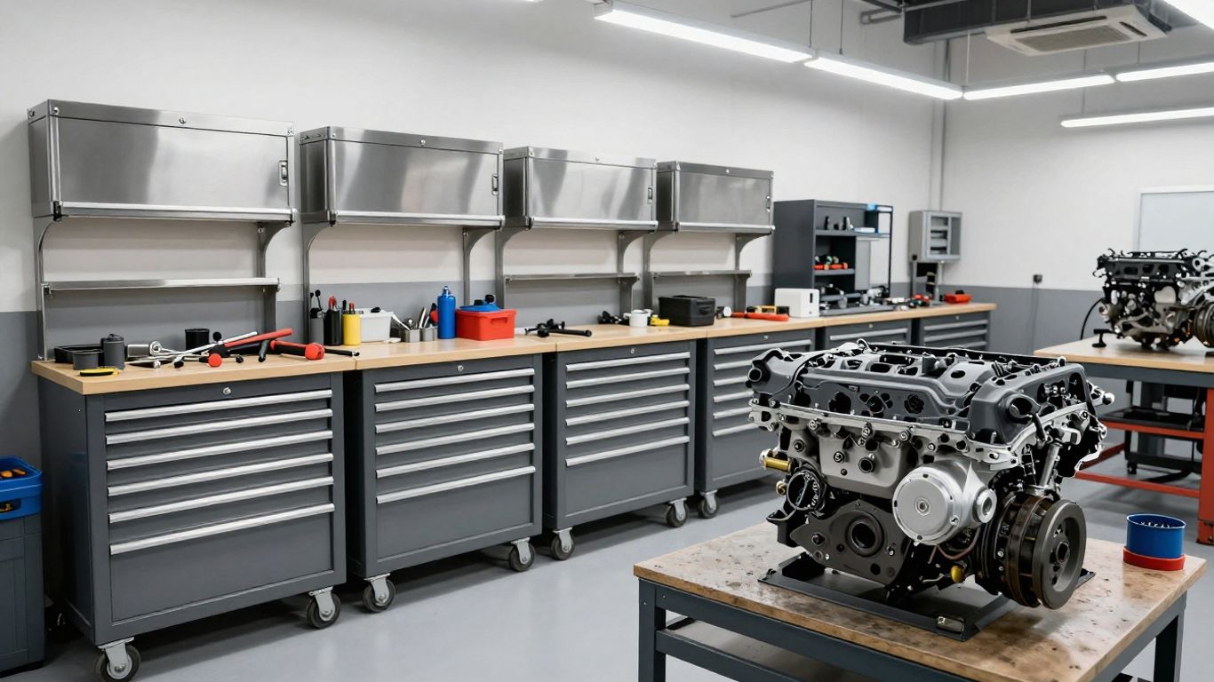 Interior view of automotive workshop