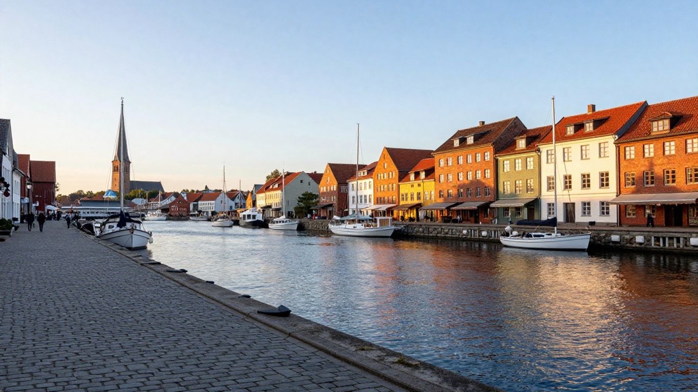 Flensburg harbor and fjord at golden hour