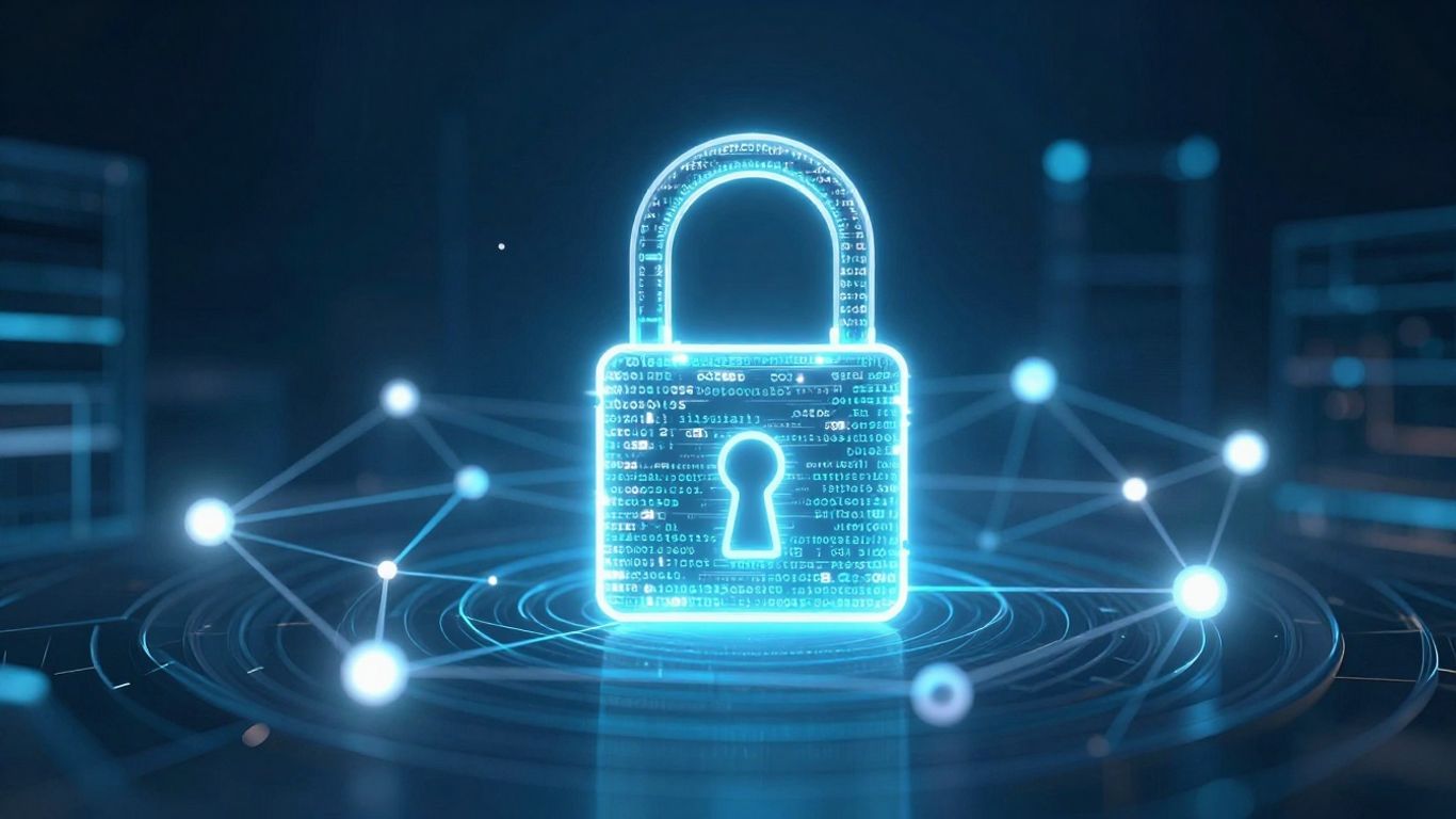 Digital smart contract with blockchain network illustration.