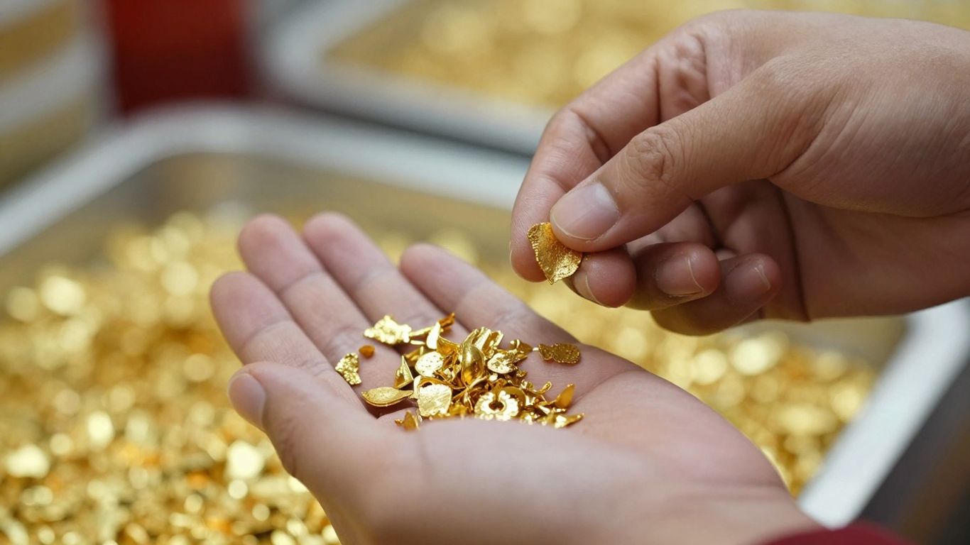 Mains triant des débris d'or