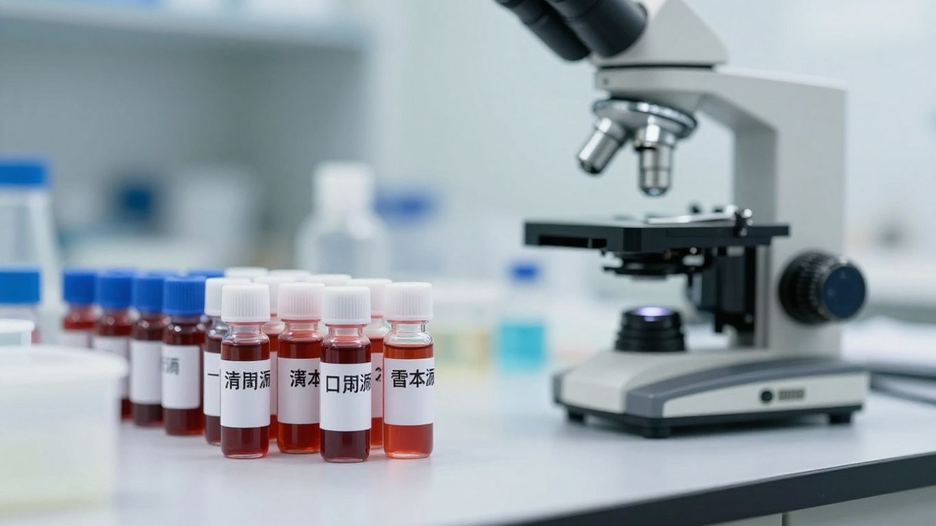 Medical lab equipment and blood samples for blood panel testing.