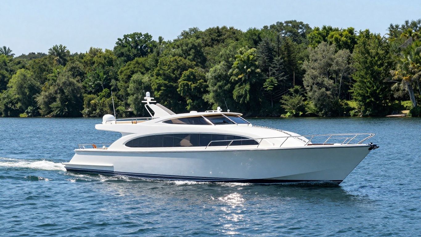 Luxurious Usher boat on blue water.