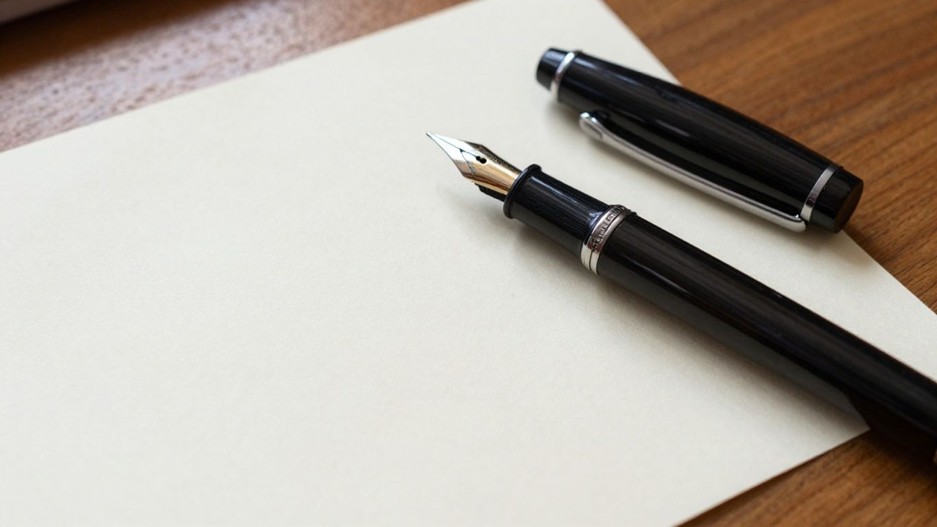 A close-up of a vintage fountain pen on paper