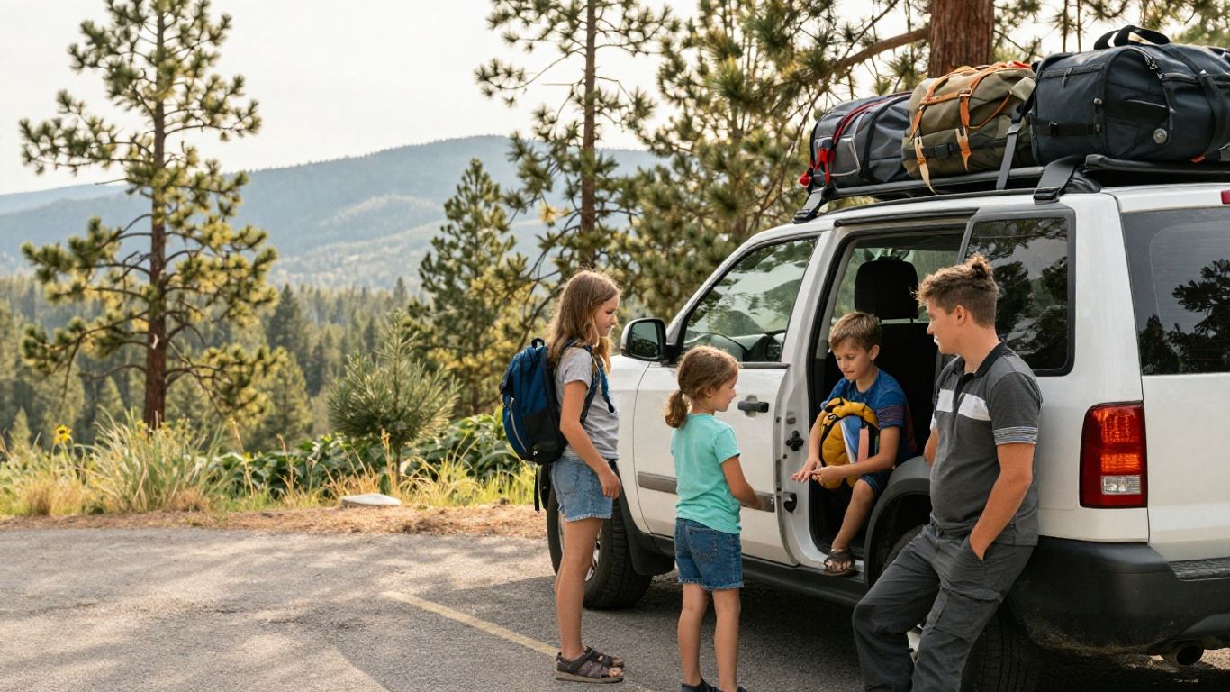 Family preparing for a domestic road trip