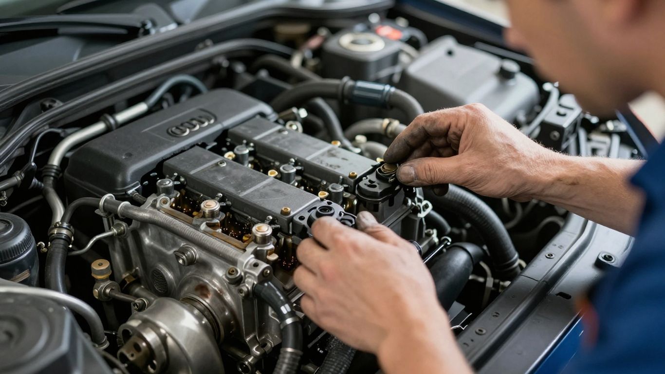 Audi engine bay with oil inspection