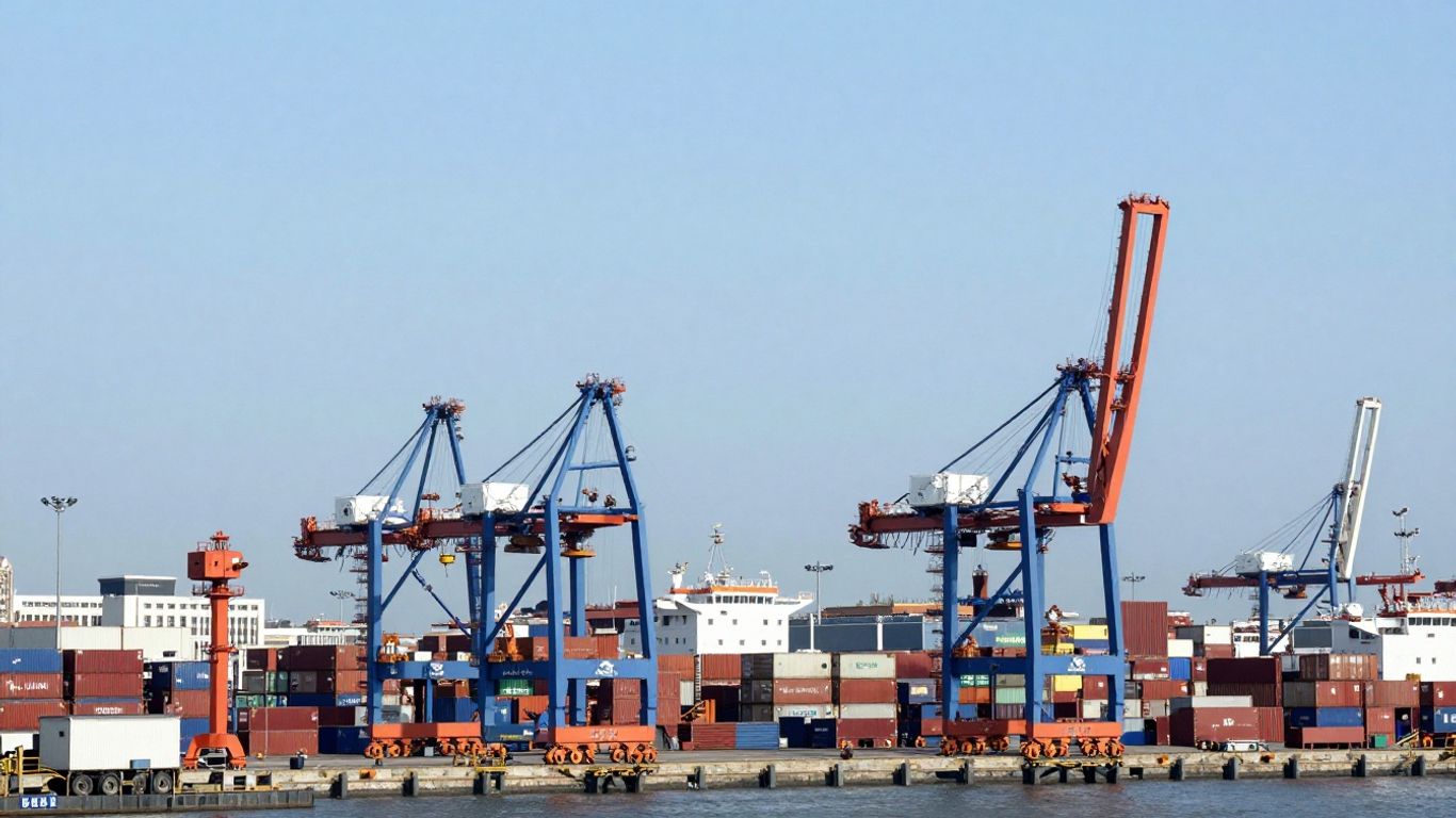 Busy urban port during day