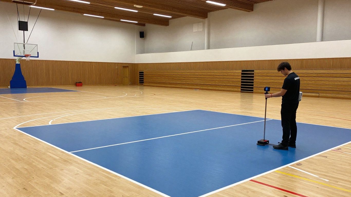 Technician testing indoor sports floor