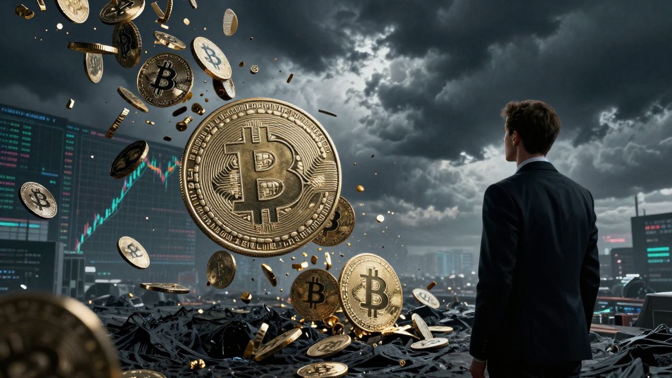 Investor watching crypto market crash downwards.