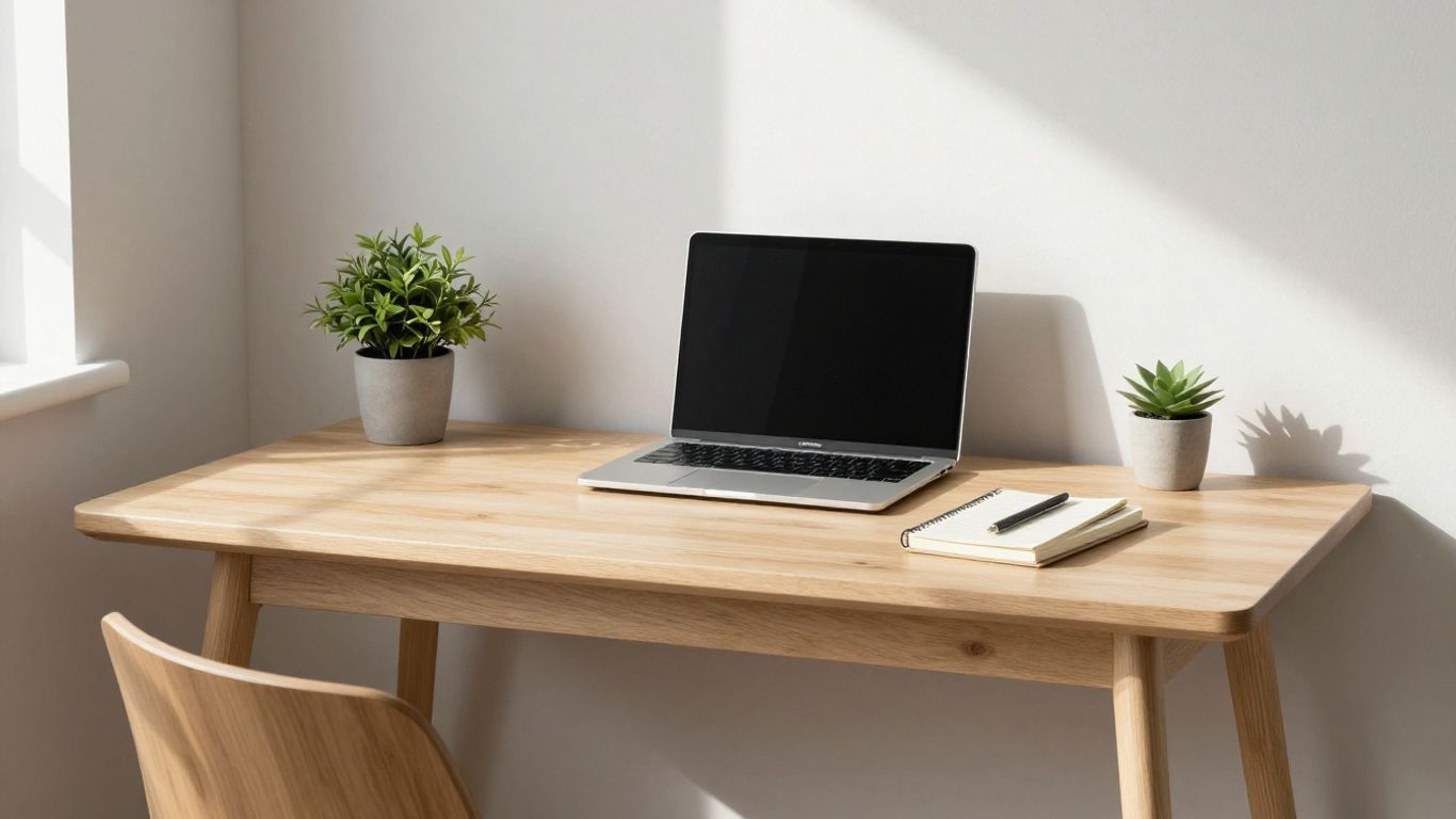 Compact desk in a small, bright room corner.