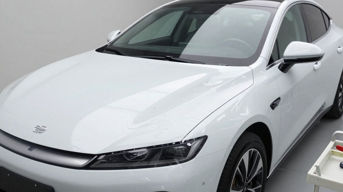 Tesla front end protected with clear film