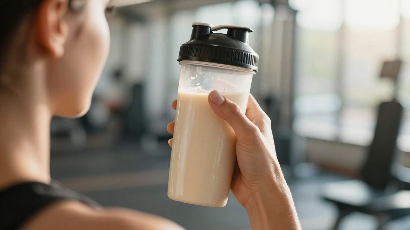 Person holding Herbalife 24 Rebuild Strength shaker bottle.