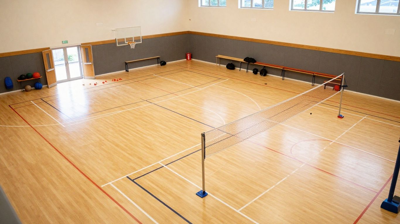 Multi-sport court markings in modern school hall