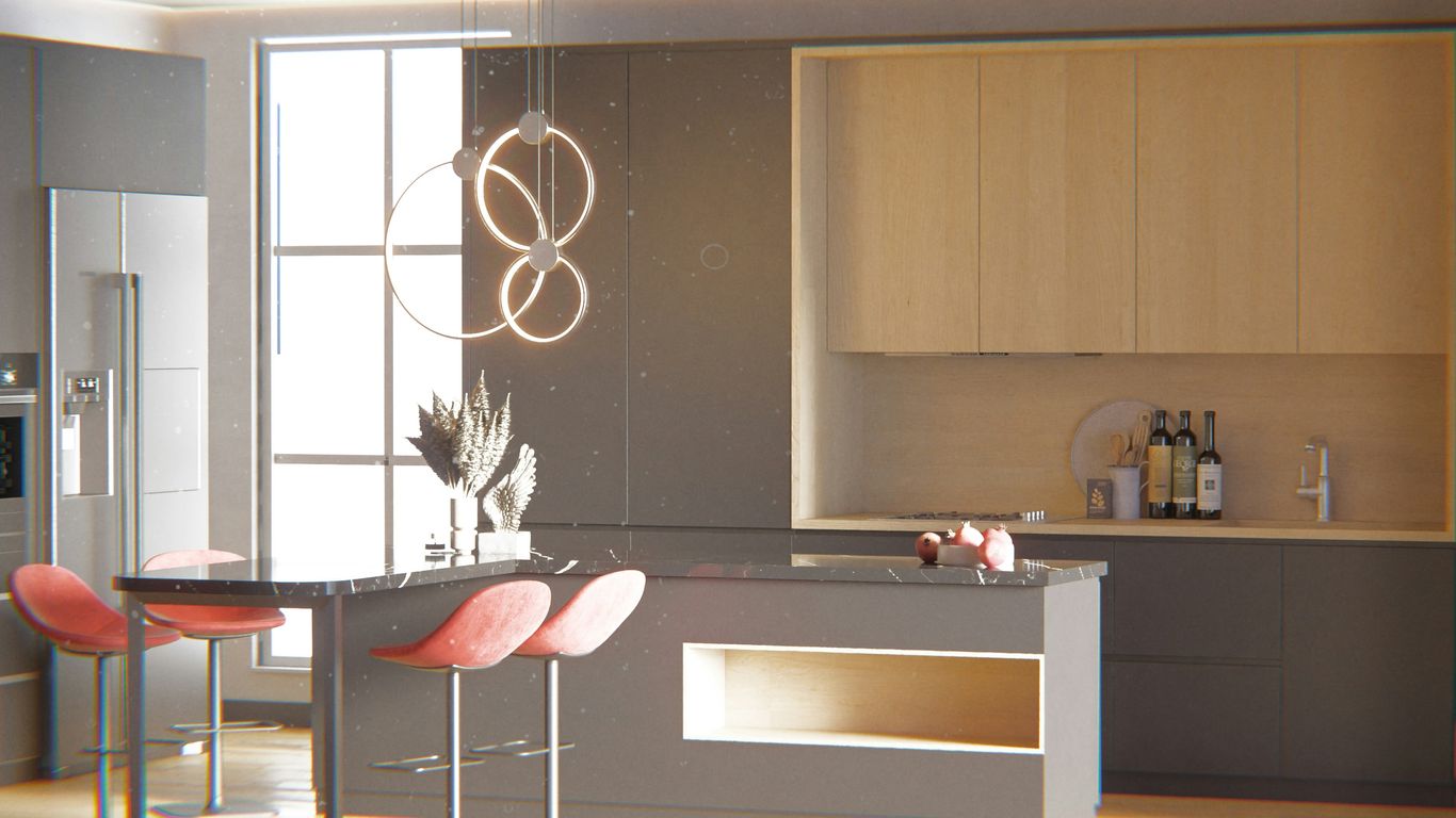 Modern kitchen with island and bar stools