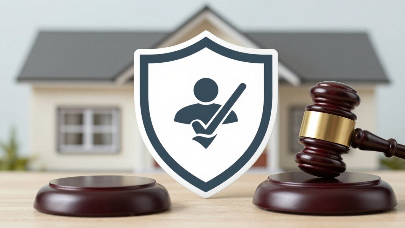 Casa protegida con escudo y mazo de juez.