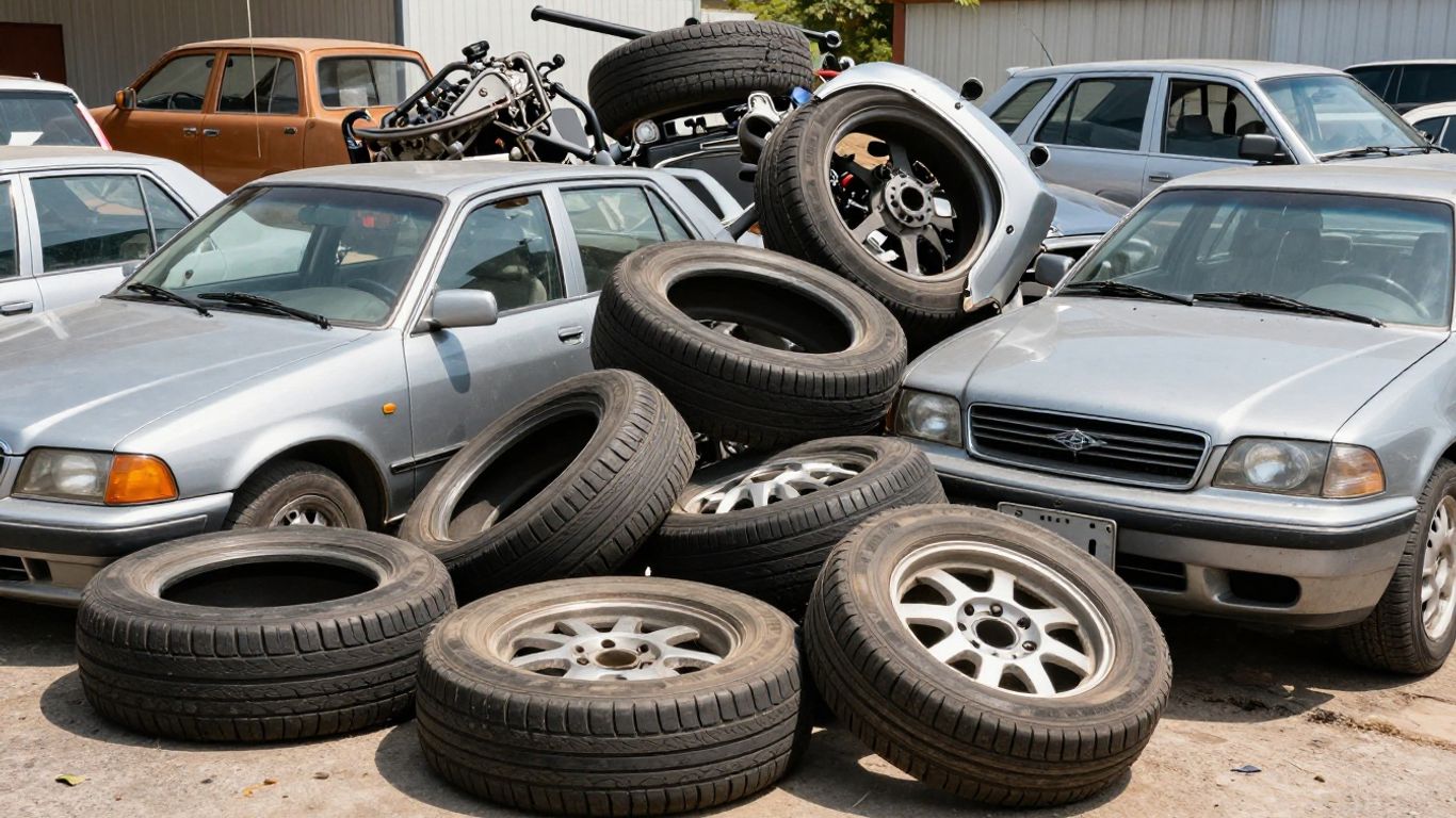 Chrysler car parts in a scrapyard