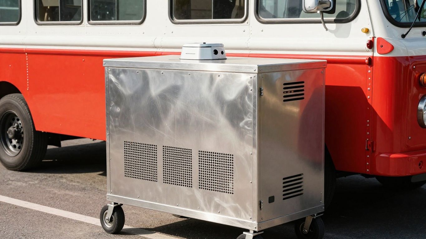 Generator next to a mobile catering van.