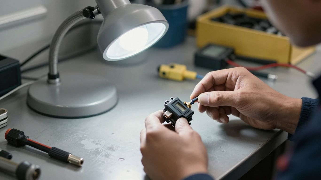 Mechanic inspecting used Volkswagen component
