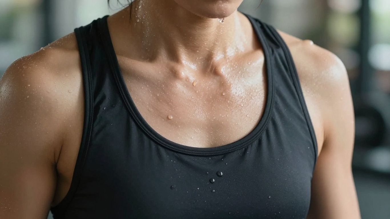 Person sweating during intense exercise, showing fluid loss.