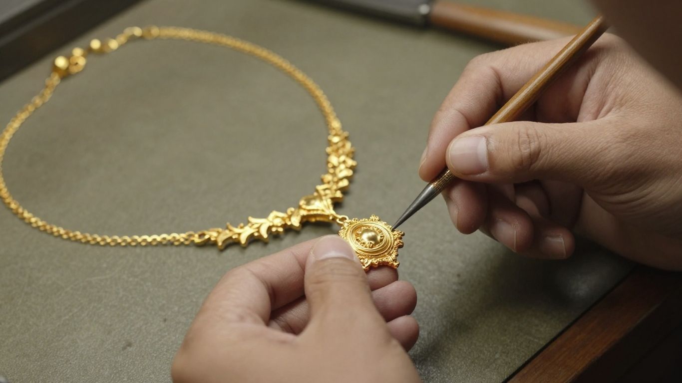 A skilled artisan polishing fine bridal gold jewelry pieces