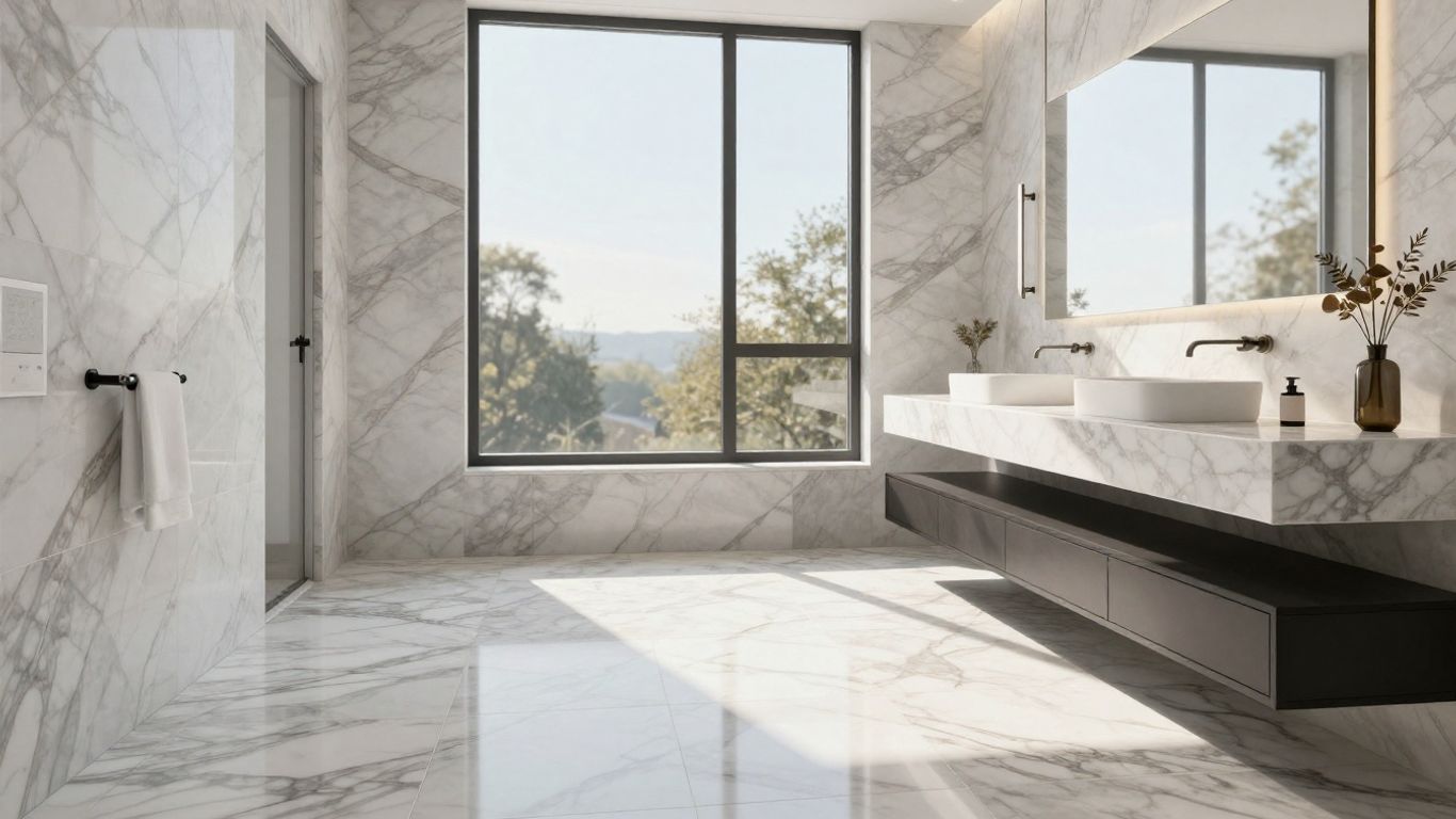 Elegant bathroom with real marble tiles.