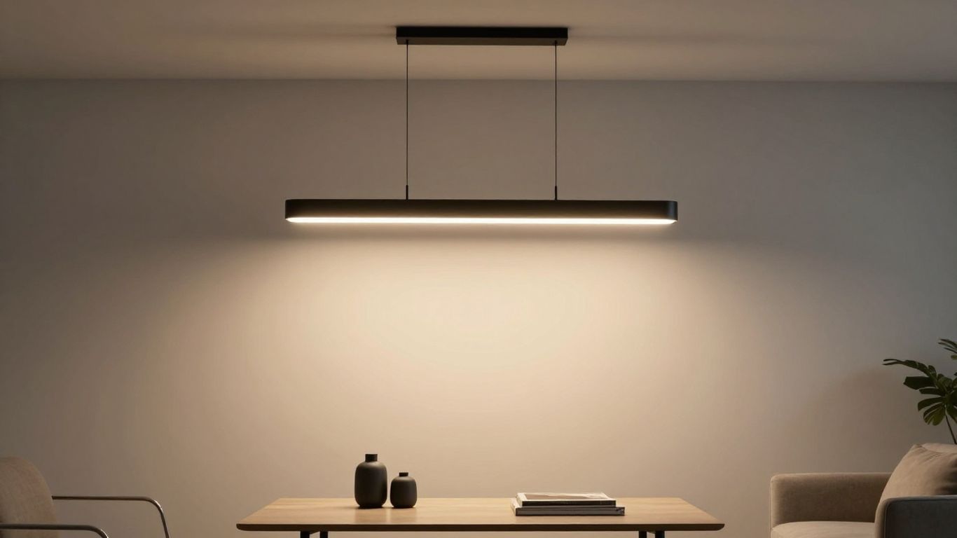 Stylish black pendant light in a modern room.
