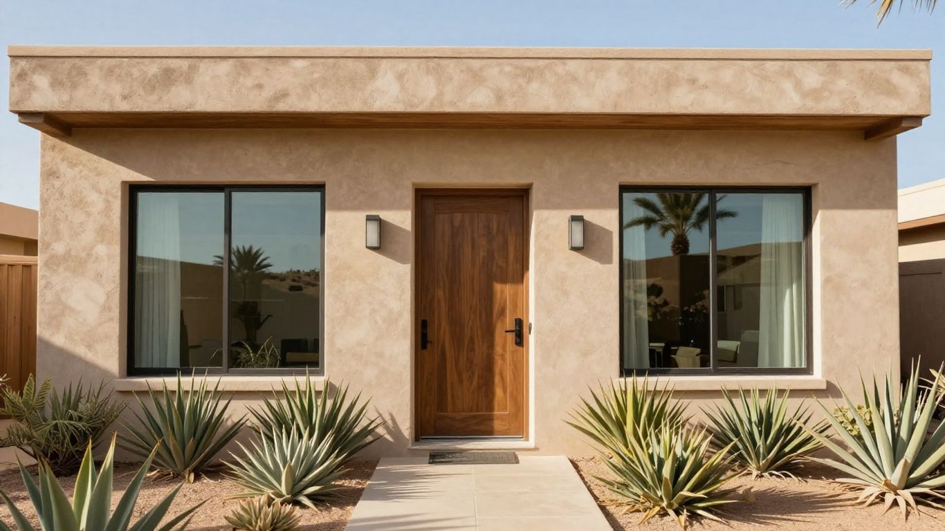 Desert home with energy efficient windows and doors.