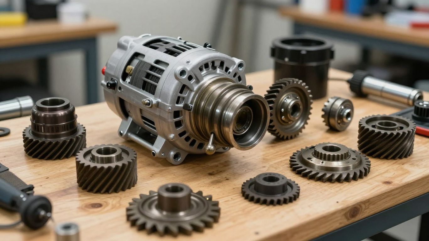 Detailed photograph of automotive engine parts in storage