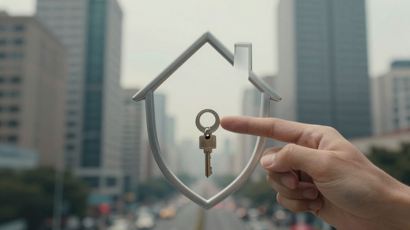 Casa protegida con llave y escudo de seguridad.