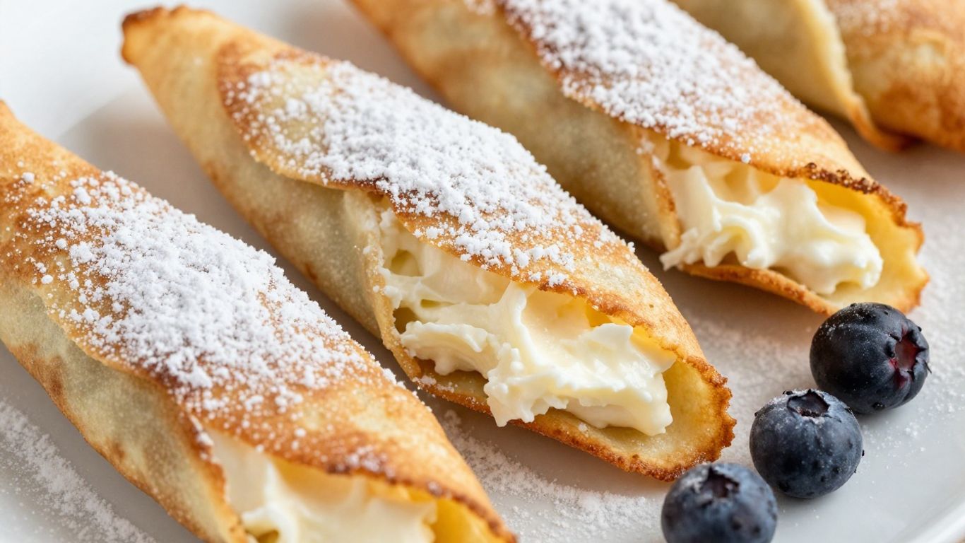 Delicious Polish cheese crepes with powdered sugar and berries.
