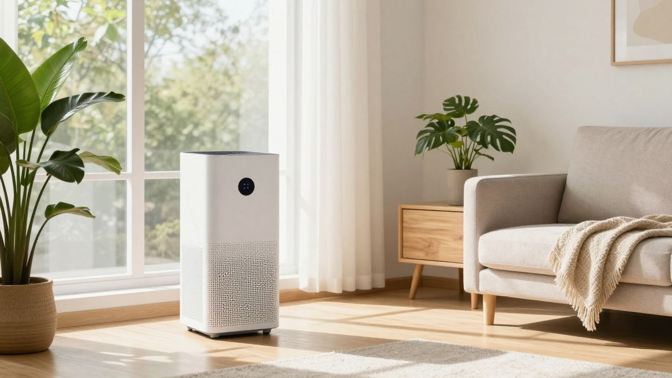 Modern Airbnb with sleek HEPA air purifier