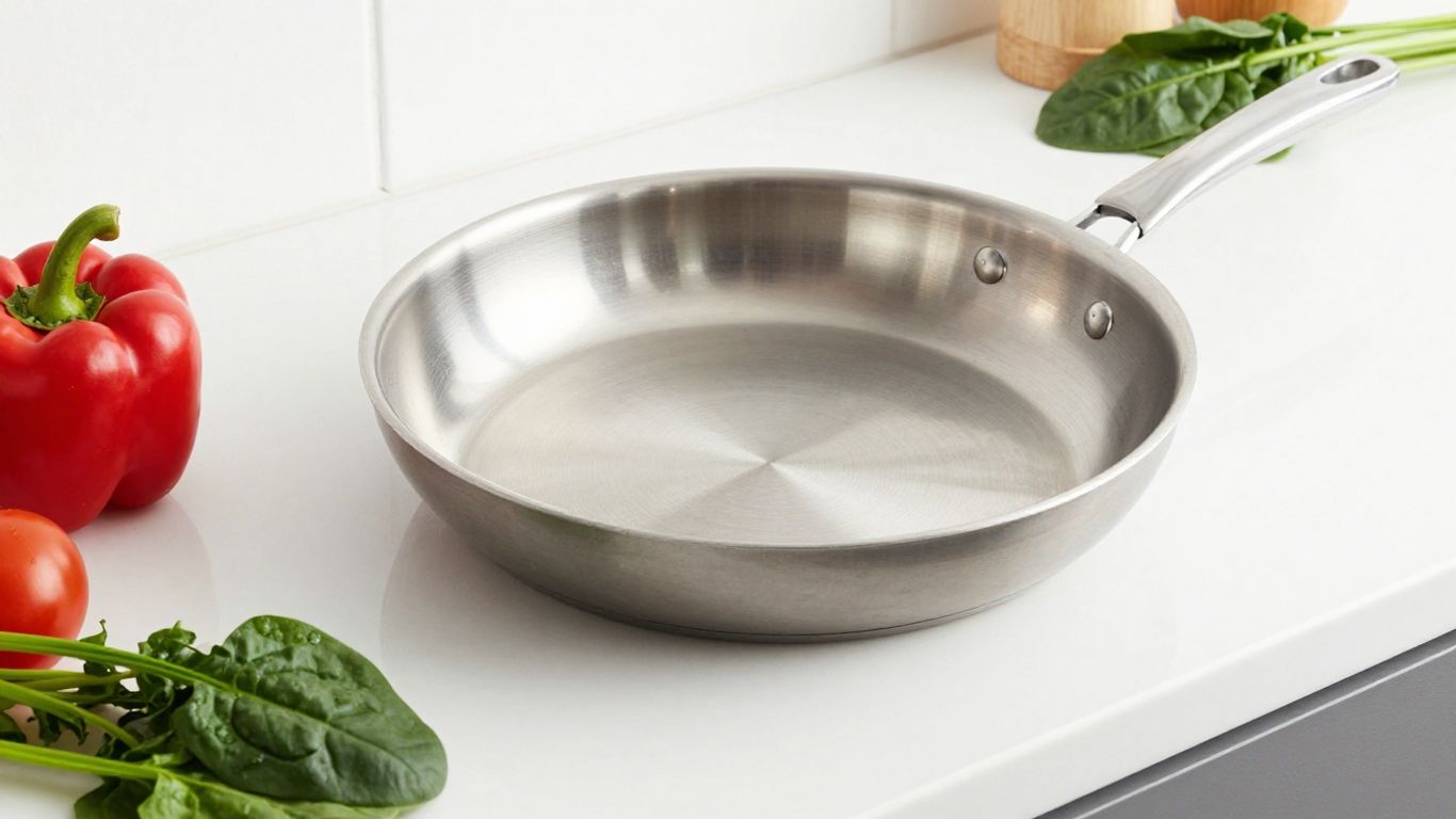 Made In stainless clad frying pan with fresh vegetables.