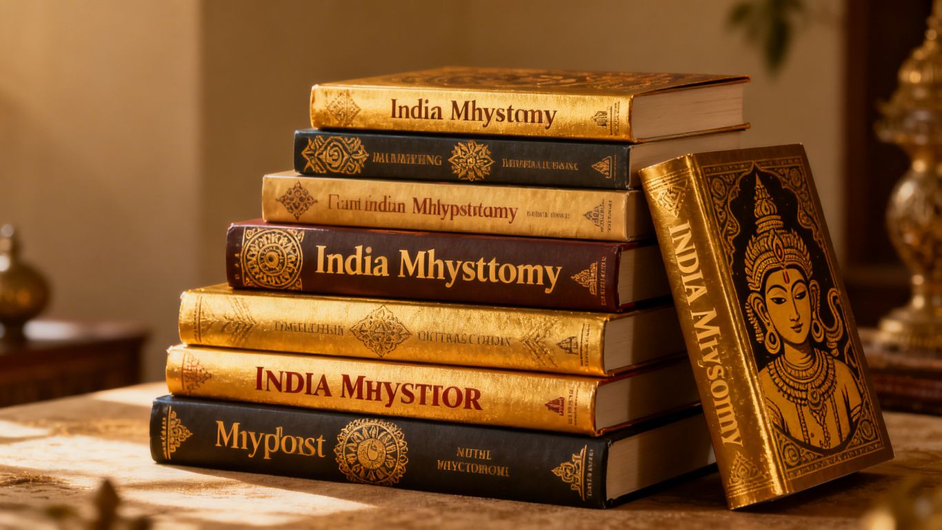 Stack of eight Indian mythology books.