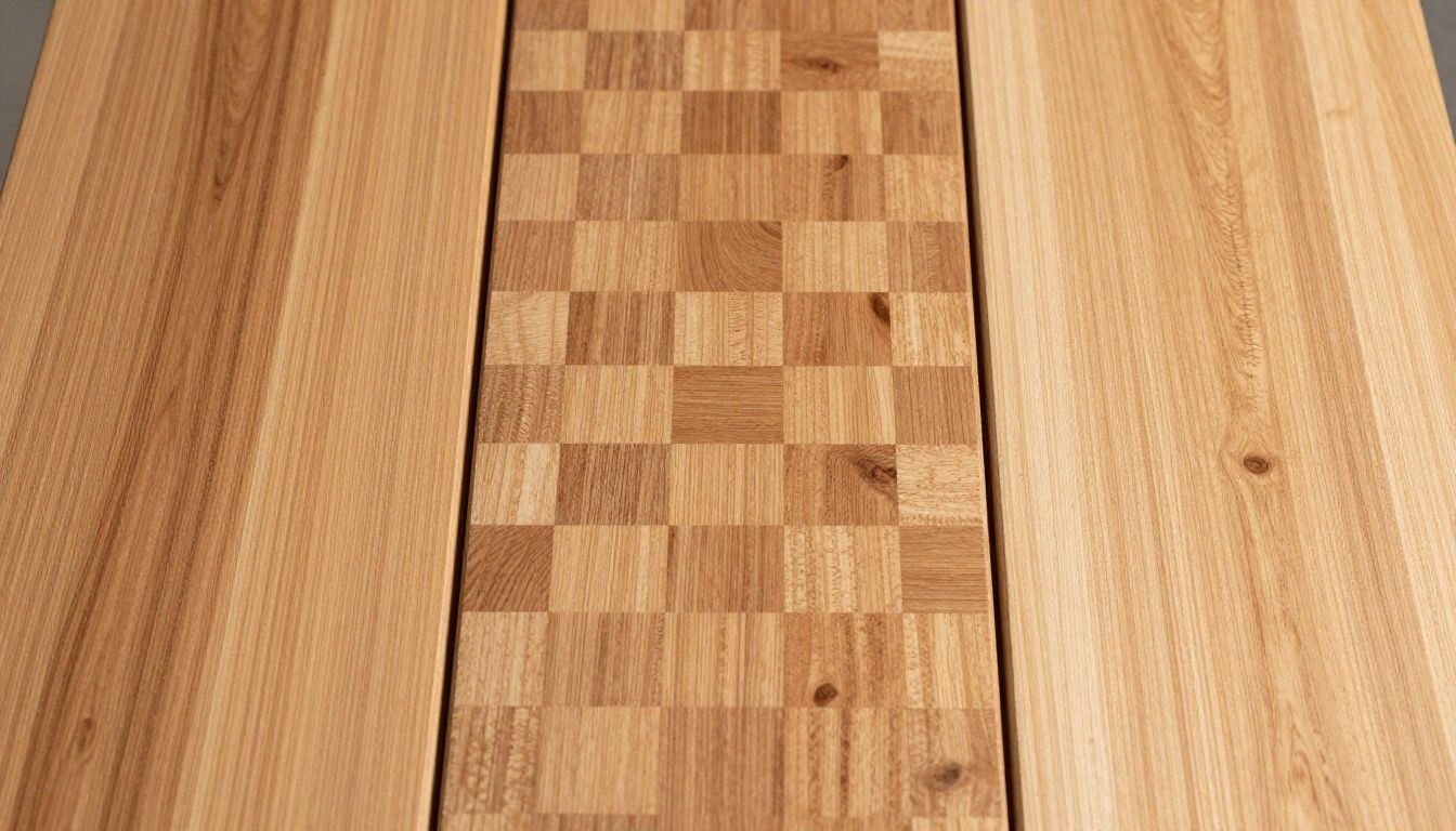 Wood countertop styles: edge grain, end grain, and face grain.