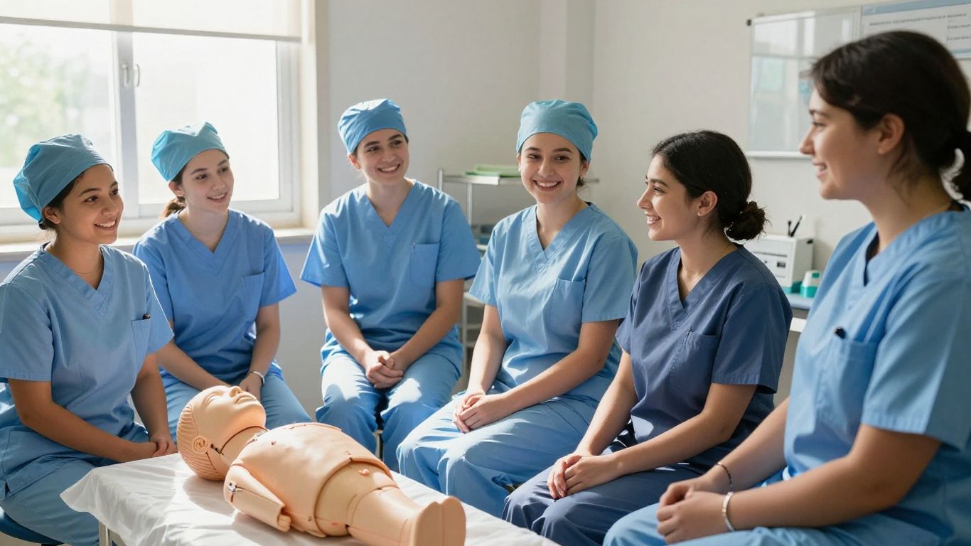 Students learning in a CNA training classroom.