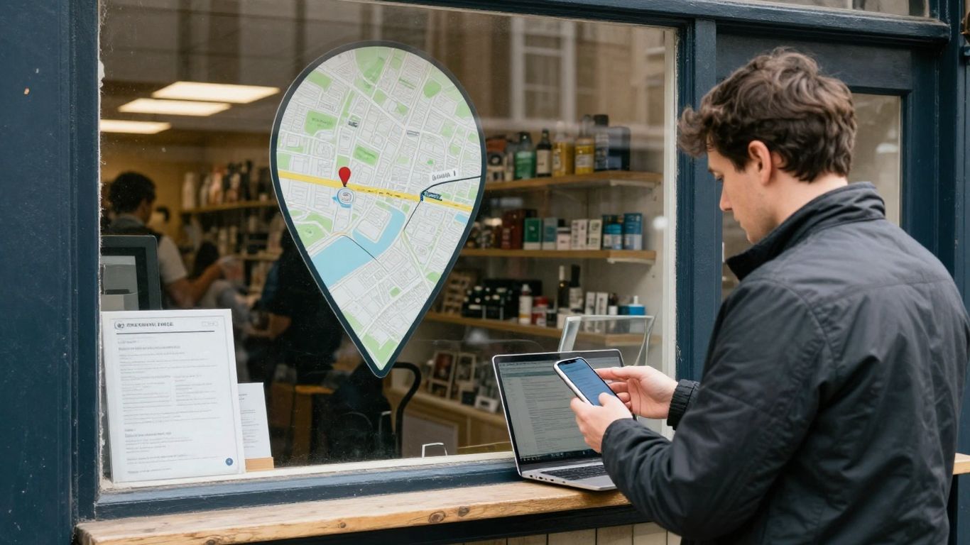 Local business owner checking map profile details