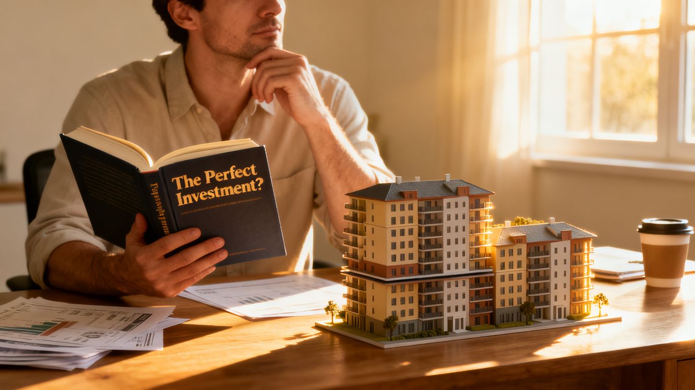 Man reading book about multifamily real estate investment.