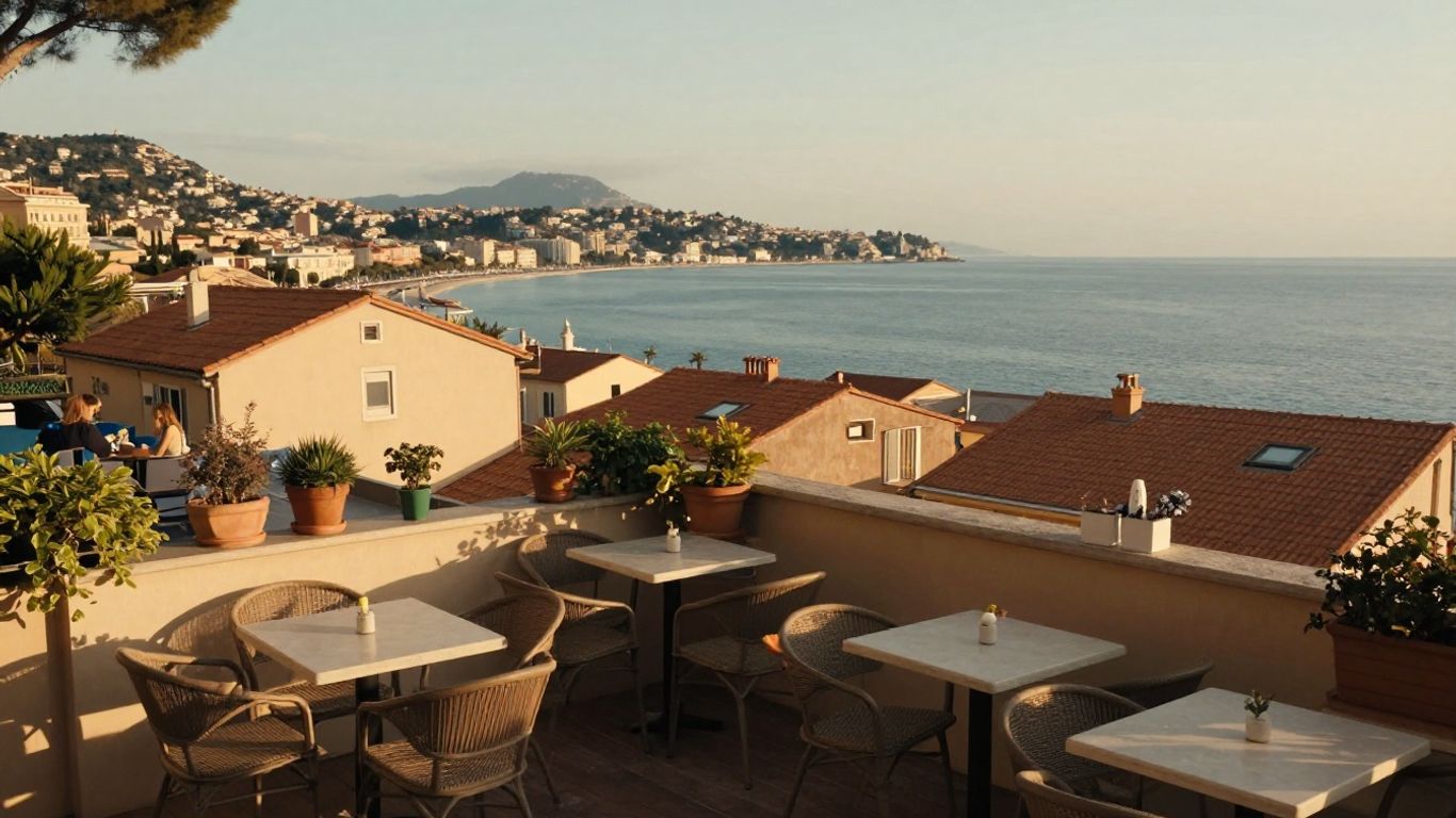 Terrasse ensoleillée avec vue sur Nice