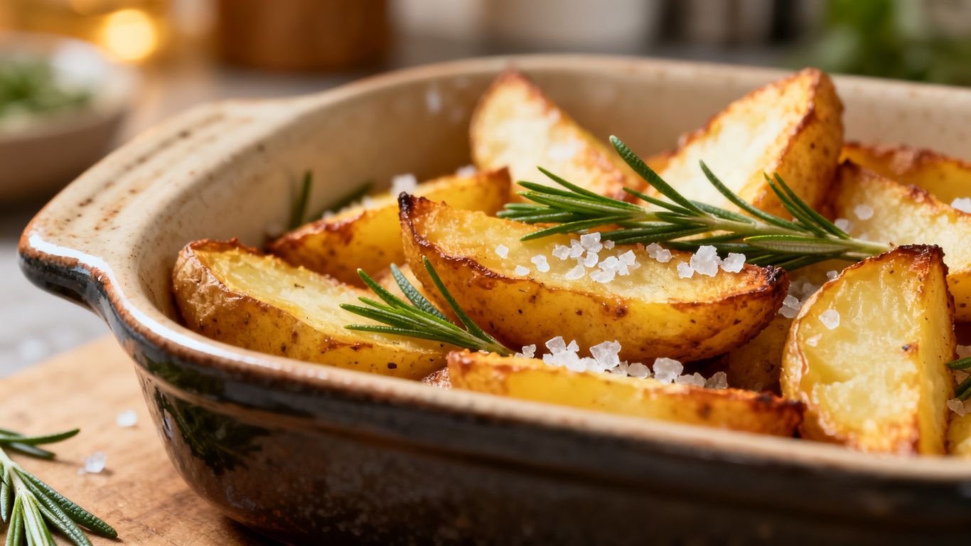 Aardappelwedges in een ovenschaal