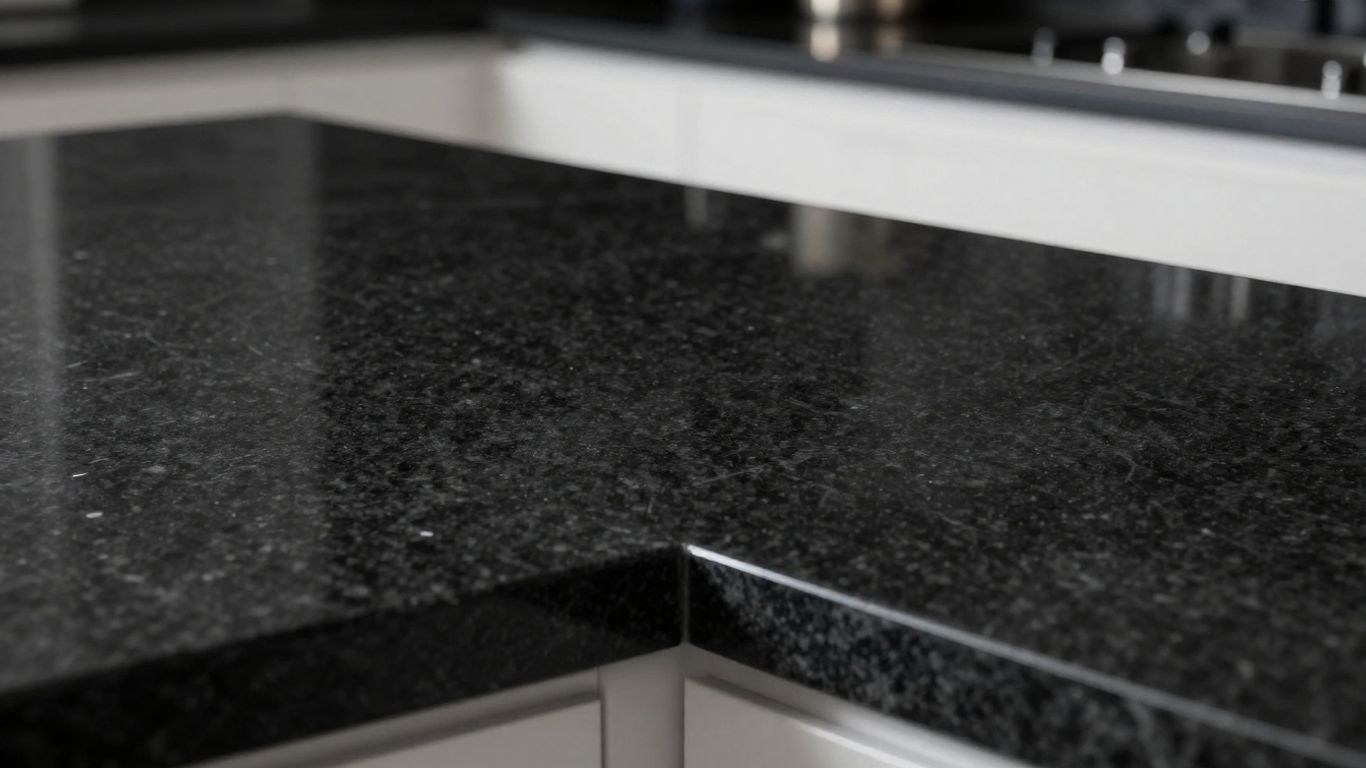Sleek black granite kitchen worktop surface