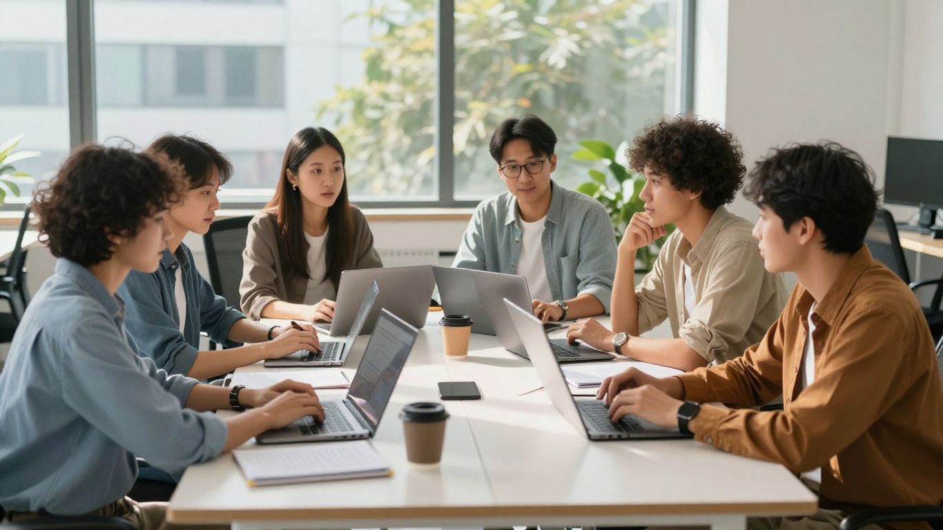 People collaborating in a modern office environment.