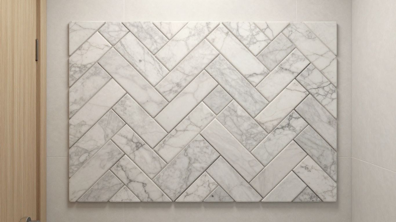Herringbone marble mosaic bathroom wall pattern